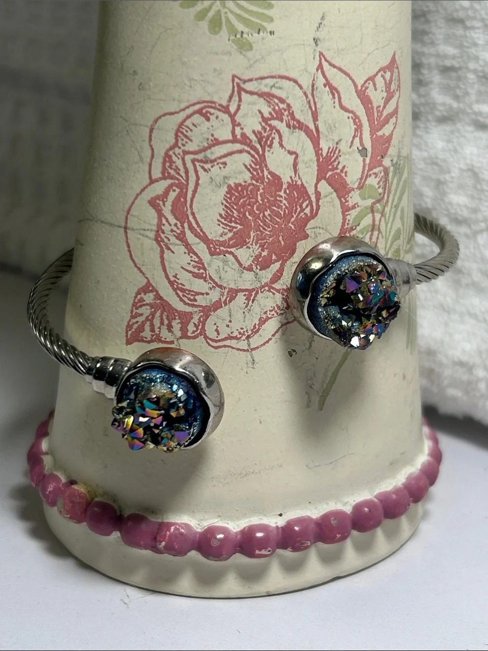 Rainbow Aura Druzy Quartz Crystal Cuff Bracelet